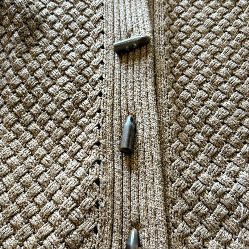 J. Jill Brown Herringbone Knit Cardigan Sweater Toggle Front Medium - Picture 7 of 10